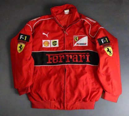 Red Ferrari Embroidered Racing Bomber Jacket